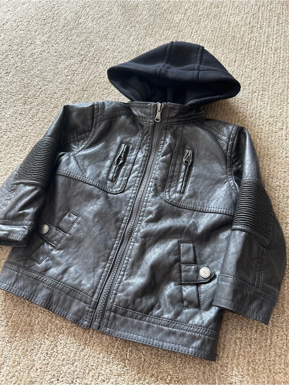 Kids' Urban Republic Black Hooded Faux Leather Jacket Size 3T